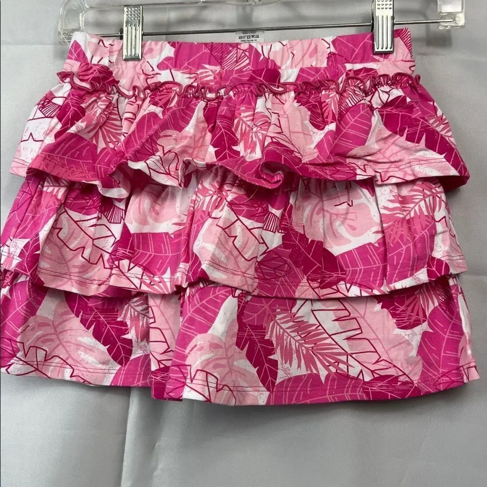 Andy And Evan pink 2-piece ruffle skirt set with shorts underneath pink palm NWT
